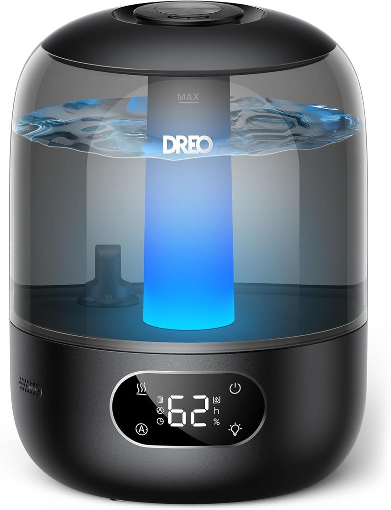 Dreo Humidifiers for Bedroom, 3L Top Fill 30H & 26dB Quiet Runtime for Large Room, Cool Mist Ultrasonic Humidifier with Humidity Sensor, Night Light for Home, Baby, Nursery, Plants, 360° Nozzle, Black - Image 1